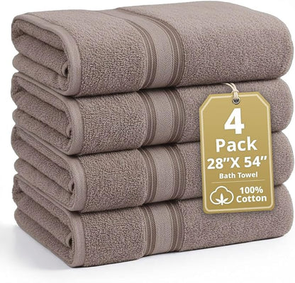 LANE LINEN Towel Set 4 Piece Soft Absorbent Quick Dry - Platinum | Oeko-Tex Bath Towels - Terry Weave Comfort, Long-Lasting Comfort, Hotel-Style Look, Gets Softer With Every Wash