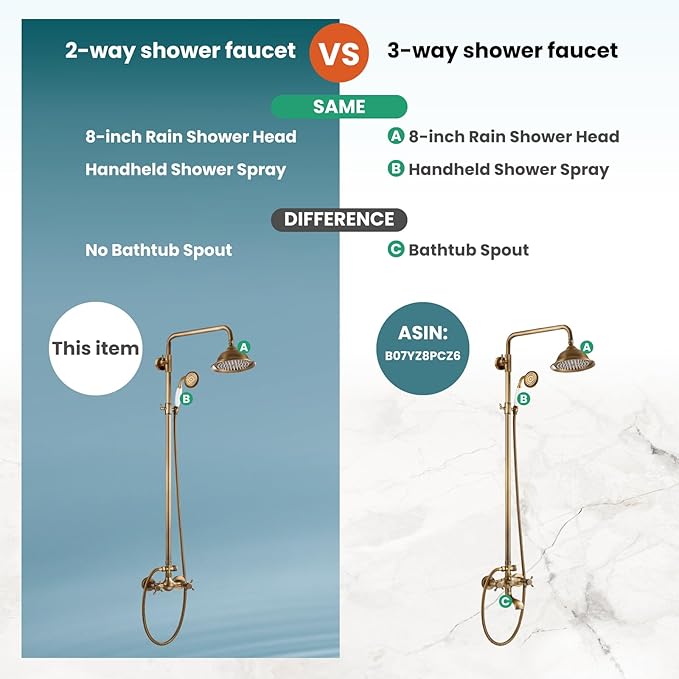 gotonovo Antique Brass Shower System 8 Inch Rainfall Shower Head Handheld Spray Double Cross Handle Bathroom Shower Faucet Wall Mount