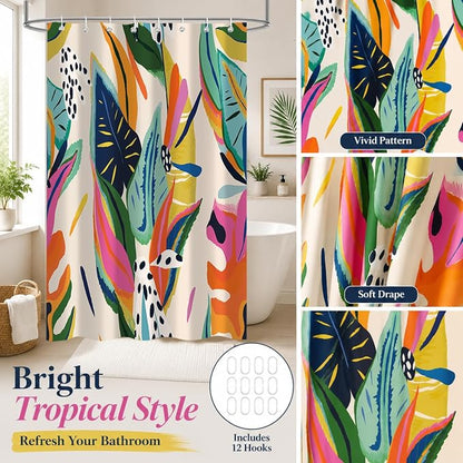 Colorful Abstract Shower Curtain, Floral Boho Modern Asthetic Plant Bathroom Curtain, Waterproof Polyester Fabric Shower Curtain Set with Hooks 48x72 Inch