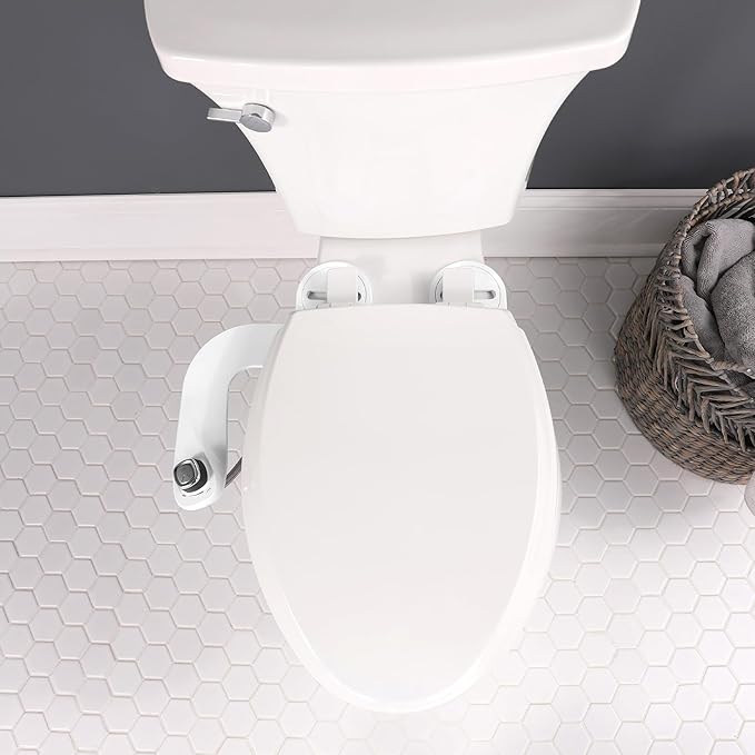 Bio Bidet SlimEdge Bidet Attachment for Toilet, Non Electric, Dual Nozzles for Front and Rear Cold Water Wash, Adjustable Water Pressure, White
