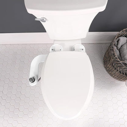 Bio Bidet SlimEdge Bidet Attachment for Toilet, Non Electric, Dual Nozzles for Front and Rear Cold Water Wash, Adjustable Water Pressure, White