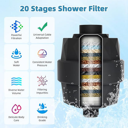 10" Metal Filtered Shower Head with 10-Mode Handheld, Matte Black | NSF/ANSI/CAN 372 Certified, High Pressure Showerhead Combo, 20 Stage Shower Filter, 11" Shower Arm, 71" Hose, Shower Holder