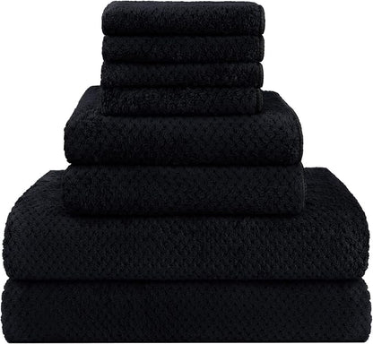 HOMEXCEL 8PK Bath Towel Set, Soft Absorbent, 2 Bath, 2 Hand, 4 Wash, Black | Light Weight, Quick Drying Towel Set for Bathroom, Gym, Hotel, SPA, Sport, Yoga, Fitness