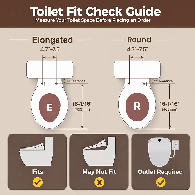 Bidet Toilet Seat Round, Electric Bidet Seat for Bathroom 225D | with Instant Warm Water, Warm Air Dryer, Self-Cleaning Nozzle, Soft Close Lid, Night Light