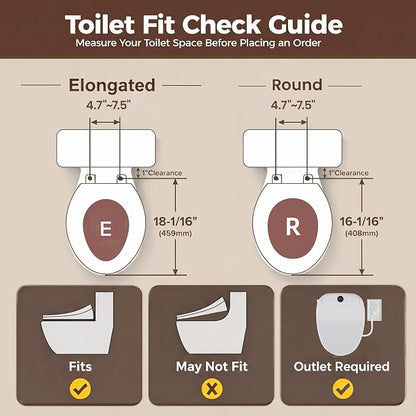 Bidet Toilet Seat Round, Electric Bidet Seat for Bathroom 225D | with Instant Warm Water, Warm Air Dryer, Self-Cleaning Nozzle, Soft Close Lid, Night Light