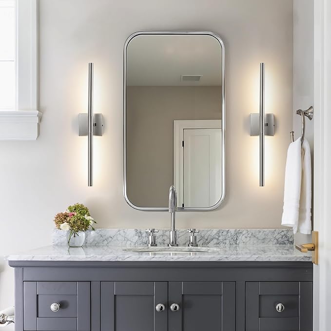 Brushed Nickel Vanity Light Fixtures for Bathroom Over Mirror 24 inch LED Bath Sconces IP44 5CCT Adjustable Morden Picture Lights for Paintings (Built-in Dimmer)