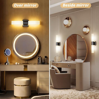 Wall Sconces Set of Two, Modern 21" Vanity, Frosted Glass, Black | Indoor Wall Light Fixture. For Bathroom, Mirror, Bedroom, Living Room, Hallway. Mounting Hardware Included. Easy To Install.