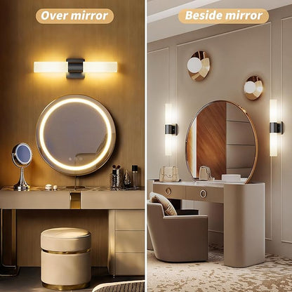 Modern 21" Bathroom Vanity Wall Sconce, Frosted Glass, Black | Indoor Lighting Fixture, For Living Room, Stairs & Bedroom, Mounting Hardware Included, Easy To Install, Sturdy Metal Build.