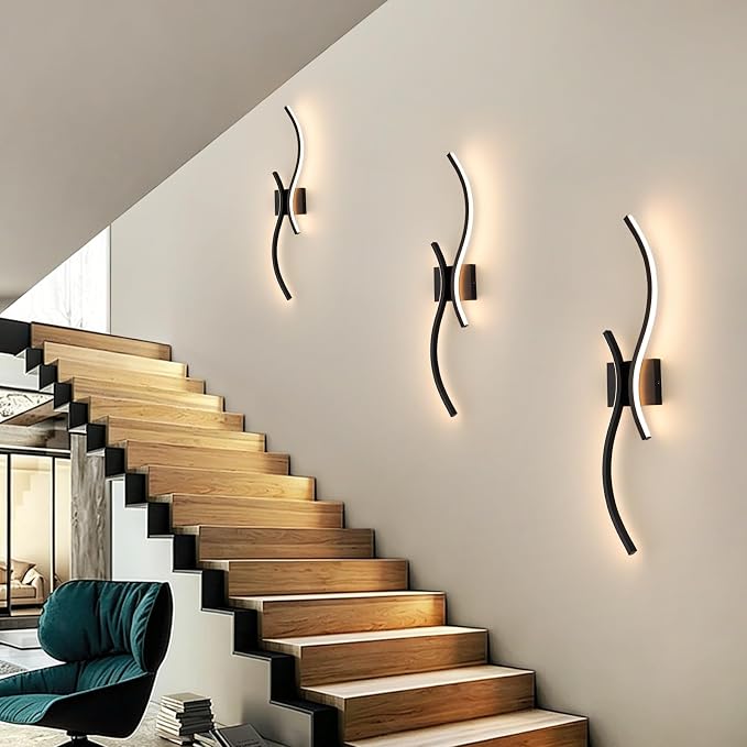CANEOE Modern LED Wall Sconce Set of Two, 3000K Warm White Led Wall Light Fixture, 31.5inch Black Modern Sconces Wall Lighting for Bedroom, Living Room, Hallway, Staircase, Bathroom