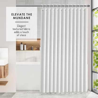Clara Clark White Shower Curtain - Hotel Quality Waffle Fabric Bath Curtain 72x72, Heavy Duty Waterproof Shower Curtains for Bathroom