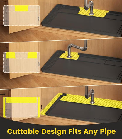 Under Sink Mats for Kitchen Waterproof 34"x22",Black | Cut to Fit Design for Various Sizes, Leak-Proof Cabinet Protection,Durable Silicone Material,Versatile Home Use