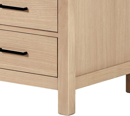 ARIEL Cambridge 66-inch Bathroom Vanity Base Cabinet,Solid Wood, 2 Soft Closing Doors, 9 Dovetail Drawers, White Oak