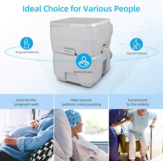 YITAHOME 2.64Gal Portable Toilet Camping Porta Potty | w/Press Flush Pump, Space Saving Indoor Outdoor Toilet for Adults, RV Travel, Boat and Trips