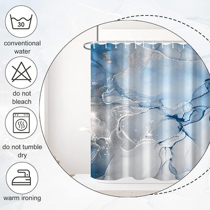 AWERT Blue Marble Shower Curtain for Bathroom Modern Blue White Marble Ink Shower Curtain with Hooks Washable Bathroom Accessories Bathtub Decor 60x72inch