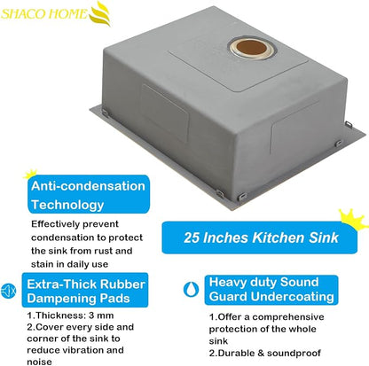 25x22 Gold Kitchen Sink, 25 Inch Drop In Gold RV Laundry Utility Sink, Top Mount 16 Gauge Stainless Steel Single Bowl 8 Inch Deep Small Kitchen Sink