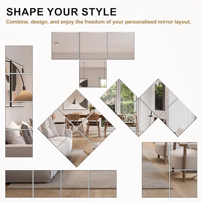 VASUHOME Home Gym Mirrors 14 x12 Inch - 12PCS HD Glass Wall Mounted Mirror Tiles for Home Gym, Bedroom, Living Room, Door, Closet