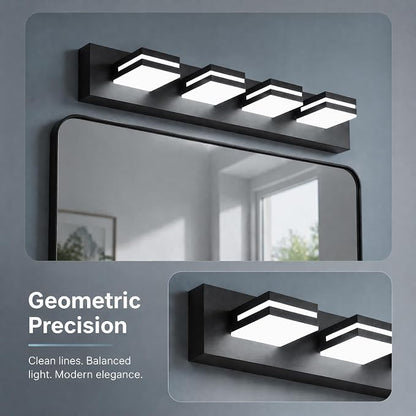 Black Modern LED Bathroom Vanity Light Fixtures over Mirror (36 in 5-Light) | Rotatable Heads, Dimmer Compatible, Wall Mount, Square Shape Design