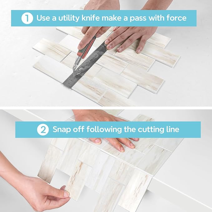 STICKGOO 10-Sheet Subway Tile Peel and Stick Backsplash, Wooden Grain | Glossy Marble Look Kitchen Backsplash Wall Tiles, Peel and Stick Wall Panels for Bathroom, Fireplace, RV