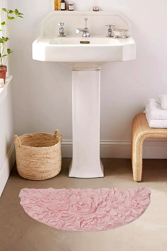 Home Weavers Bell Flower Collection 100% Cotton Tufted Bath Rugs, Extra Soft and Absorbent Bath Rugs, Non-Slip Bath Mats, Machine Washable, Bath Mats for Bathroom Floor, 17"x30" Slice Rug, Pink