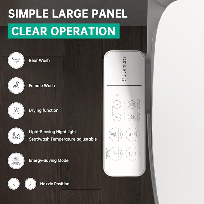 Heated Smart Toilet Seat with Feminine Wash & Dryer, Elongated Bidet with Adjustable Water Temperature, Pressure & Nozzle Position, Easy Installation & Soft-Close Lid for Modern Bathrooms