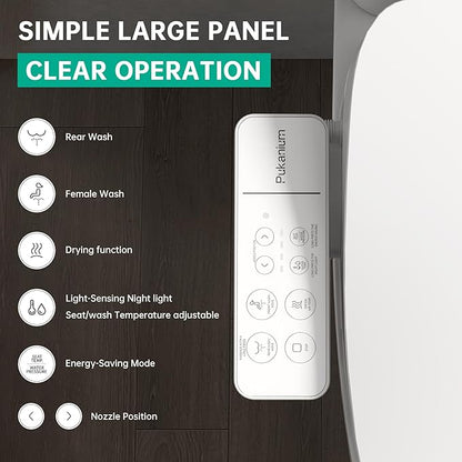 Heated Smart Toilet Seat with Feminine Wash & Dryer, Elongated Bidet with Adjustable Water Temperature, Pressure & Nozzle Position, Easy Installation & Soft-Close Lid for Modern Bathrooms
