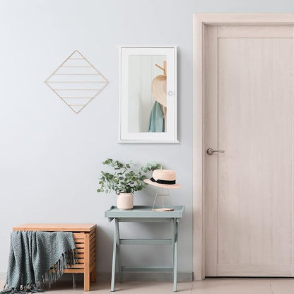 Karl home White Wall Mounted Medicine Cabinet, Single Mirror Bath Storage | Wooden Wall Cabinet with Adjustable Shelves for Bathroom, Living Room, Entryway Storage