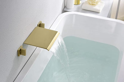 SUMERAIN Waterfall Tub Faucet Wall Mount Bathtub Faucet with Valve Brushed Gold Tub Filler 3 Hole, High Flow