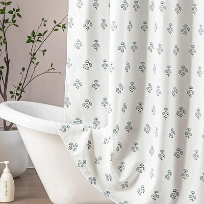 Stall Small Shower Curtain 36x72 for RV,Boho Farmhouse Blue and Green Floral Waterproof Fabric Half Size Narrow Shower Curtains for Dorm Camper