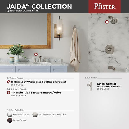 Pfister Jaida Bathroom Sink Faucet, 8-Inch Widespread, 2-Handle, 3-Hole, Spot Defense Brushed Nickel Finish, LF049JDGS