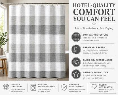 Dainty Home Ombre Waffle Weave Shower Curtain 70 x 72 Grey Textured Fabric Shower Curtain, Hotel Style Waffle Weave Bathroom Curtain, Water Resistant Polyester Ombre Shower Curtain