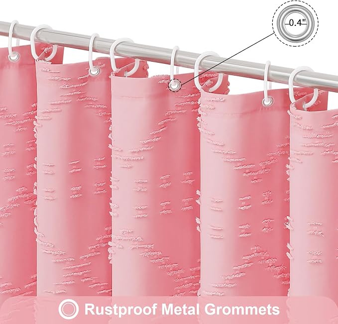 Pink Boho Woven Fabric Shower Curtain with Tassel 36 x 72, Tufted Textured | Modern Farmhouse Curtain for Bathroom, Stall Bathroom Curtain, Minimalist Decor, Waterproof