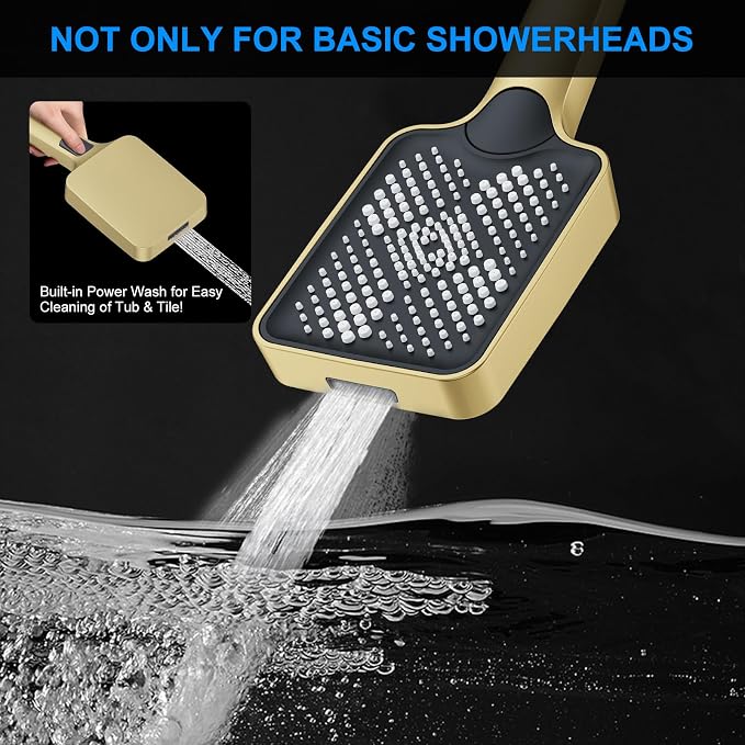 Woindo Shower Faucet Set, 10" Wall Mount Rainfall Shower System with 2 Rain Shower Head and Multi-function Handheld Head Push Button Diverter Shower Faucet Trim Kit