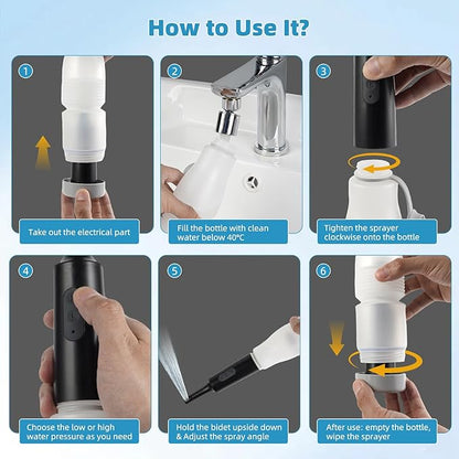 Hibbent Portable Bidet for Travel, High Pressure Electric Handheld Bidet Sprayer, 350-550ML Expandable Bottle for Personal Hygiene, USB-C Rechargeable Waterproof, Travel Sprayer for Women & Men, Black