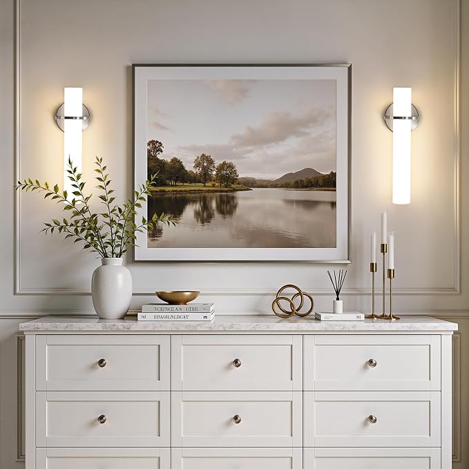 Brushed Nickel Bathroom Sconces Wall Lighting 5CCT LED Dimmable Modern Wall Sconces Set of Two Indoor Wall Lamps for Bedroom Living Room Mirror 15 inch (Hardwired)