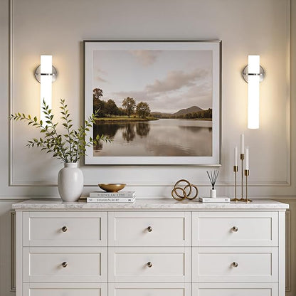 Brushed Nickel Bathroom Sconces Wall Lighting 5CCT LED Dimmable Modern Wall Sconces Set of Two Indoor Wall Lamps for Bedroom Living Room Mirror 15 inch (Hardwired)