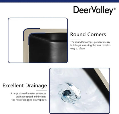 DeerValley Black Undermount Bathroom Sink 18'' x 13'' Rectangular Ceramic Bathroom Wash Basin with Overflow Hole DV-1U306B