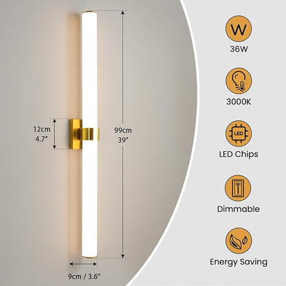 Bathroom Light Fixtures - 39 Inch Gold Bathroom Lights Over Mirror LED Vanity Light with Acrylic Shade, 36W Modern Vanity Lighting Fixtures for Mirror Living Room Gallery 3000K