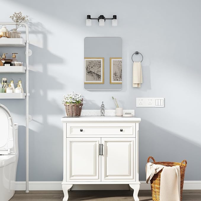 20x28 in Bathroom Medicine Cabinet with Mirror, Matte Silver | Fully Assembled; Recessed or Surface Wall Mount; Metal Cabinet with Tempered Glass Mirror and Two Adjustable Glass Shelves