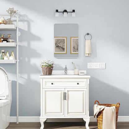 20x28 in Bathroom Medicine Cabinet with Mirror, Matte Silver | Fully Assembled; Recessed or Surface Wall Mount; Metal Cabinet with Tempered Glass Mirror and Two Adjustable Glass Shelves