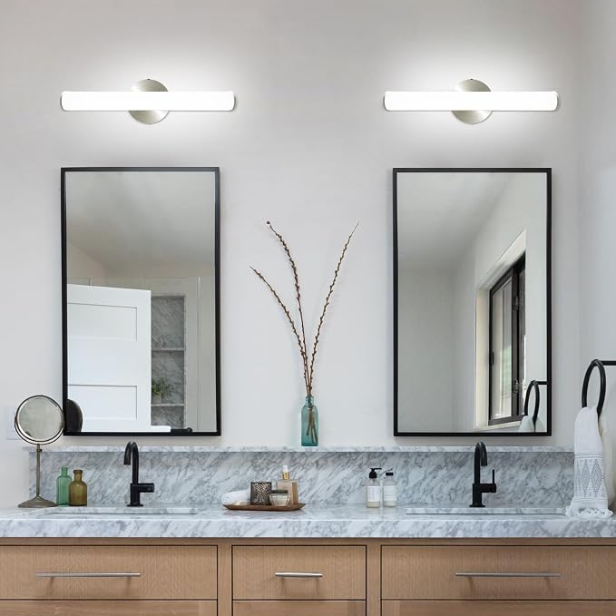 2 Pack LED Vanity Light Bar for Bathroom, Dimmable Bathroom Light Fixtures 17.3inch 12W 1200LM Over Mirror Lighting Fixture Wall Sconce Modern Vanity Lighting 4000K Brushed Nickel