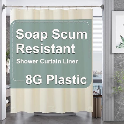 AmazerBath Plastic Shower Curtain Liner, 72 x 72 Inches EVA 8G Heavy Duty Beige Waterproof Weighted Thick Bathroom Curtain with 3 Clear Weights and 12 Rustproof Grommet Holes