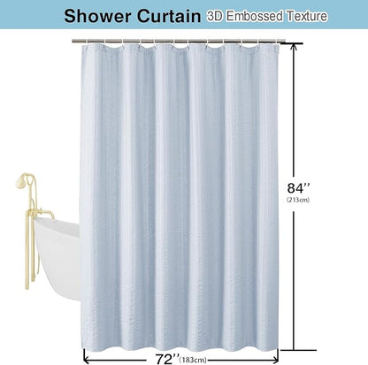 Aiyufeng Glacier Blue Shower Curtain for Bathroom, Embossed Textured Fabric Shower Curtain for Bathroom - Soft Cloth & Hotel Spa, Machine Washable, 72X84,Glacier Blue