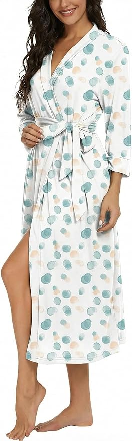 VINTATRE Women Kimono Robes Long Knit Bathrobe Lightweight Soft Knit Sleepwear V-neck Casual Ladies Loungewear