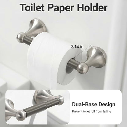 24-Inch Wall Mounted Towel Racks for Bathroom – Space Saver 4-Piece Durable Stainless Steel Bathroom Hardware Set with Towel Bar, Towel Ring, Toilet Paper Holder & Hook, Brushed Nickel