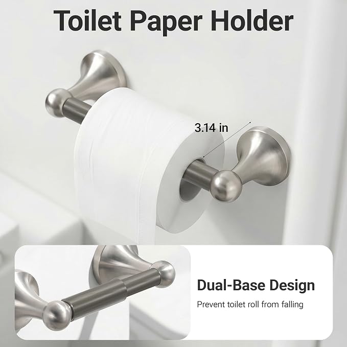 24-Inch Wall Mounted Towel Racks for Bathroom, 5-Piece Stainless Steel Bathroom Hardware Set with Towel Bar, Towel Ring, Toilet Paper Holder & Hook, Brushed Nickel