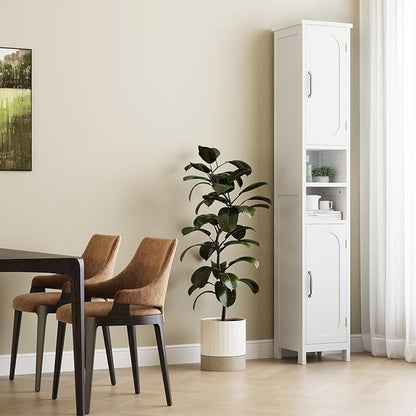 67" Tall Bathroom Storage Cabinet with Lights, Slim Narrow Bathroom Cabinet Organizer with Doors and Adjustable Shelves, Tall Cabinet for Small Space (66.9" Tall-White with Light) | with Lights, Slim, Narrow, with Doors, Adjustable Shelves, Tall Cabinet