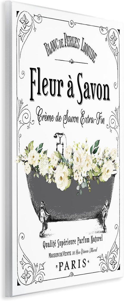 'Fleur a Savon Vintage Parisian Bathroom'| Wall Plaque Art | Stupell Industries | 10 x 15 Inches, Easy to Hang and Sturdy, Made in USA, by Lettered and Lined