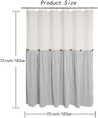 DOSLY Ides Farmhouse Shower Curtain, Beige and Black Striped, Spa Beige Waffle Weave, Button Curtain, Cotton Woven Fabric, Country, Rustic, Shabby Chic, 72x72 in, Bathroom