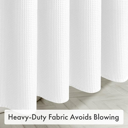 AmazerBath White Shower Curtain 76 Inches Long, Waffle Shower Curtains for Bathroom, Cloth Shower Curtain Fabric Heavy Duty 240GSM, Thick Bathroom Shower Curtains Premium Polyester, 72x76 Inches
