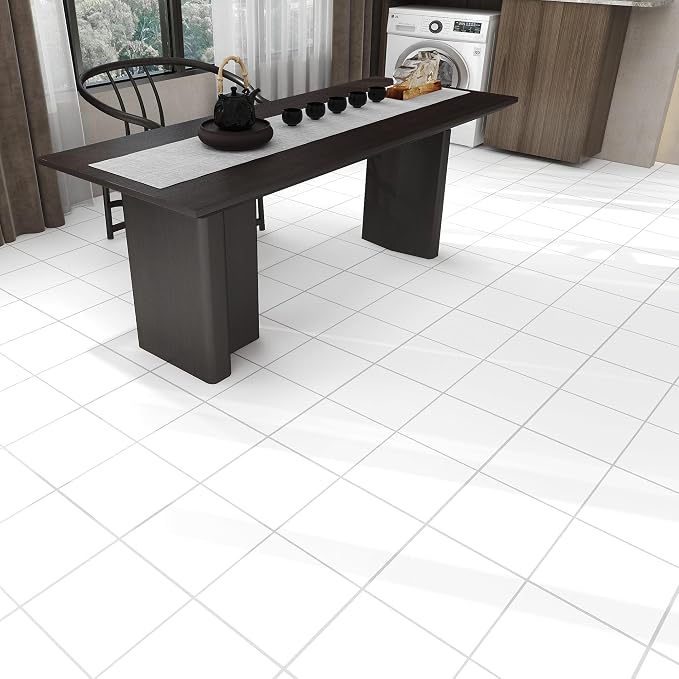 Lareko 60Sq.Ft White Marble Peel and Stick Vinyl Floor Tiles,20 Tiles - 12" x 12",Waterfproof and Self Adhesive Vinyl Sticker Tiles,Laminate Flooring for for Kichen,Bathroom,Dining Room(White)